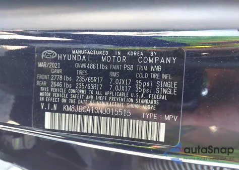 2022 Hyundai Tucson Hybrid Blue z USA, uszkodzony, nr VIN KM8JBCA13NU015515